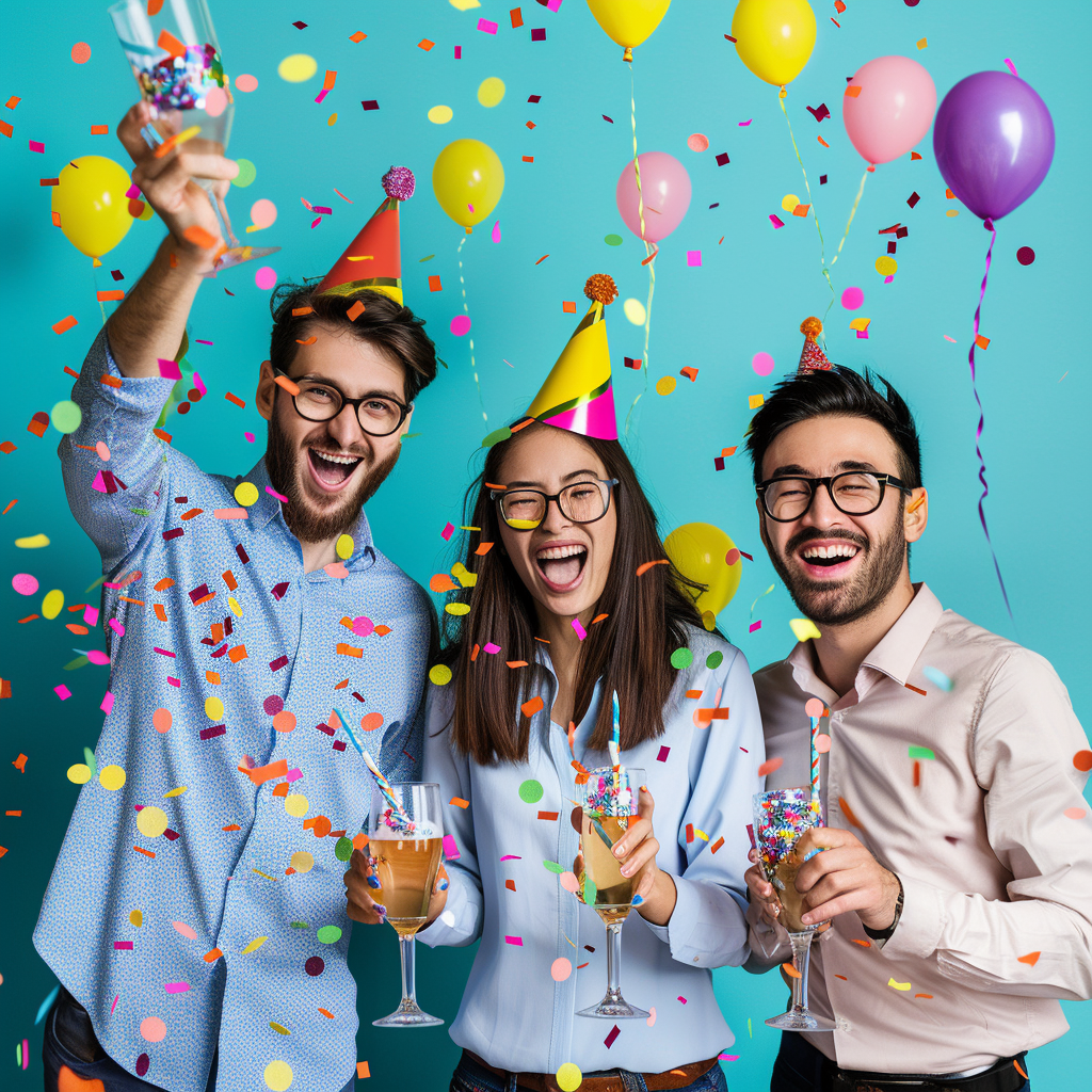cerious22_happy_office_workers_celebrating_a_birthday__wearing__ab4077a9-083d-4bb9-b81e-647fc0a842e2 We like to party